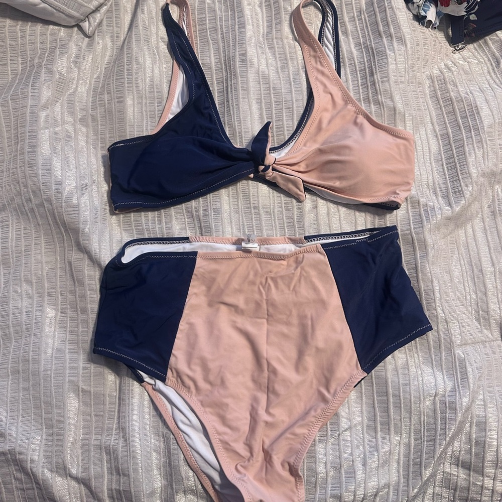 Cupshe Peach and Blue Color Block Bikini